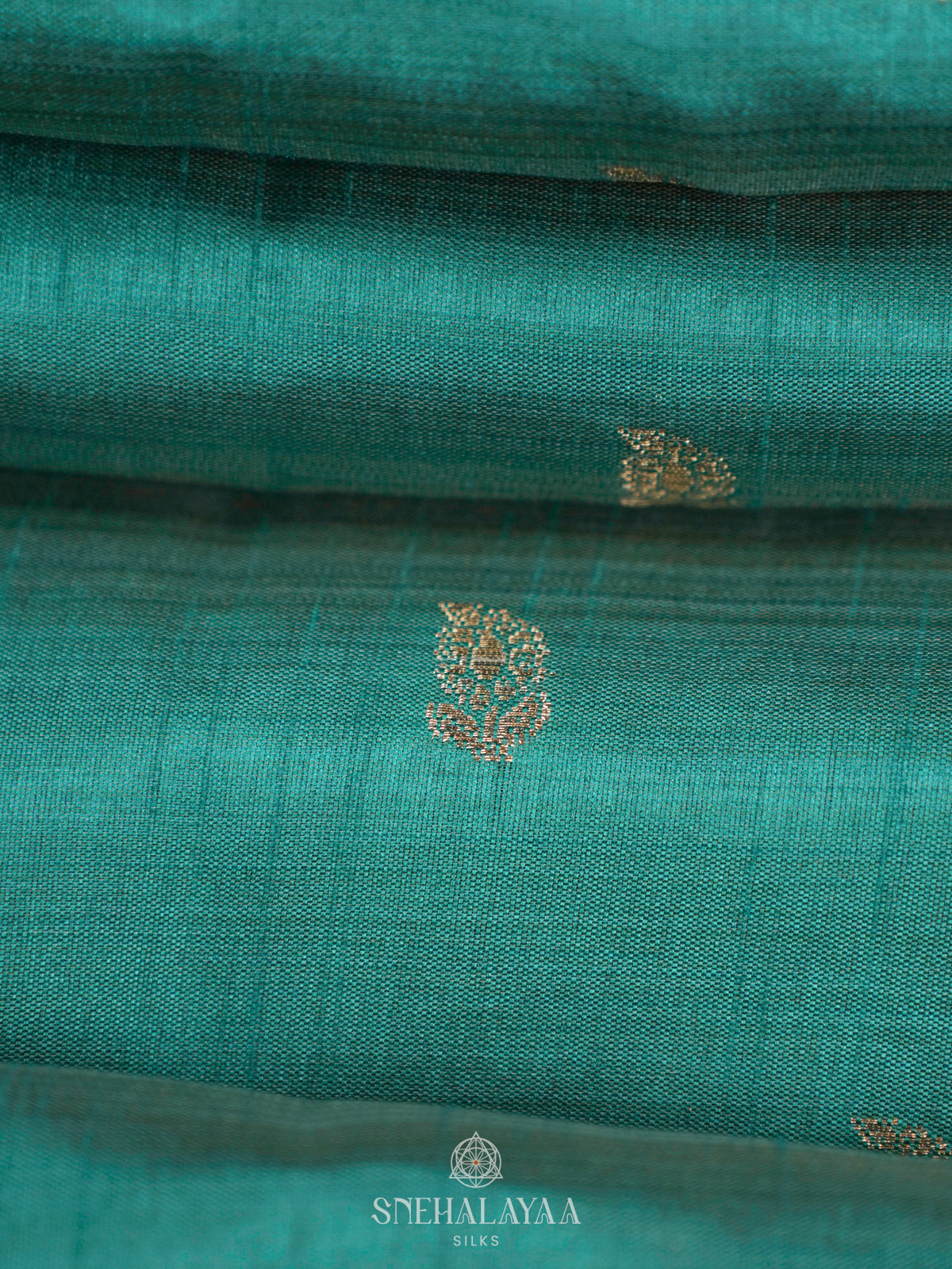 Teal Blue Raw Silk Saree