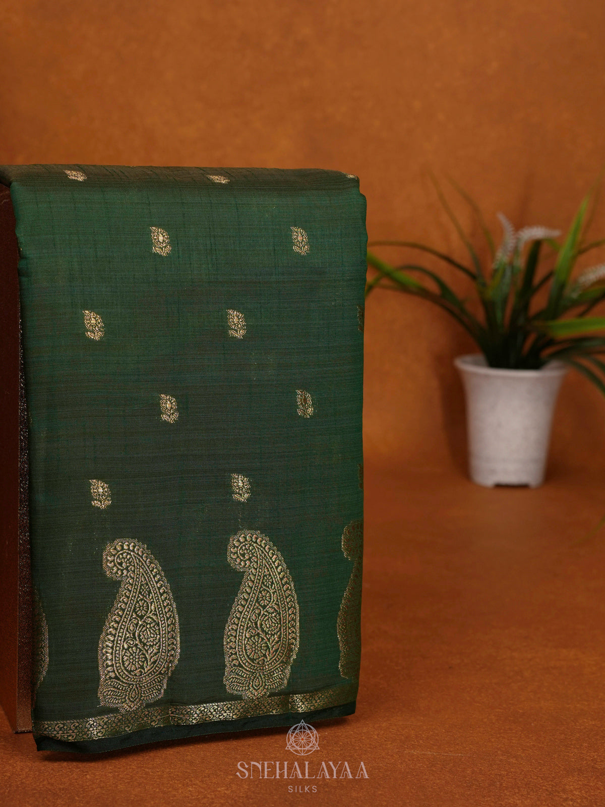 Forest Green Raw Silk Saree