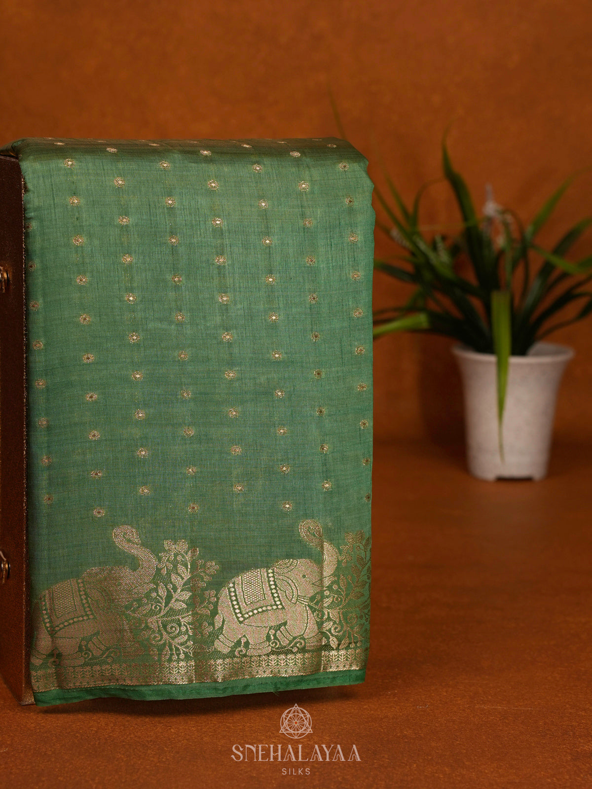 Mint Green Raw Silk Saree
