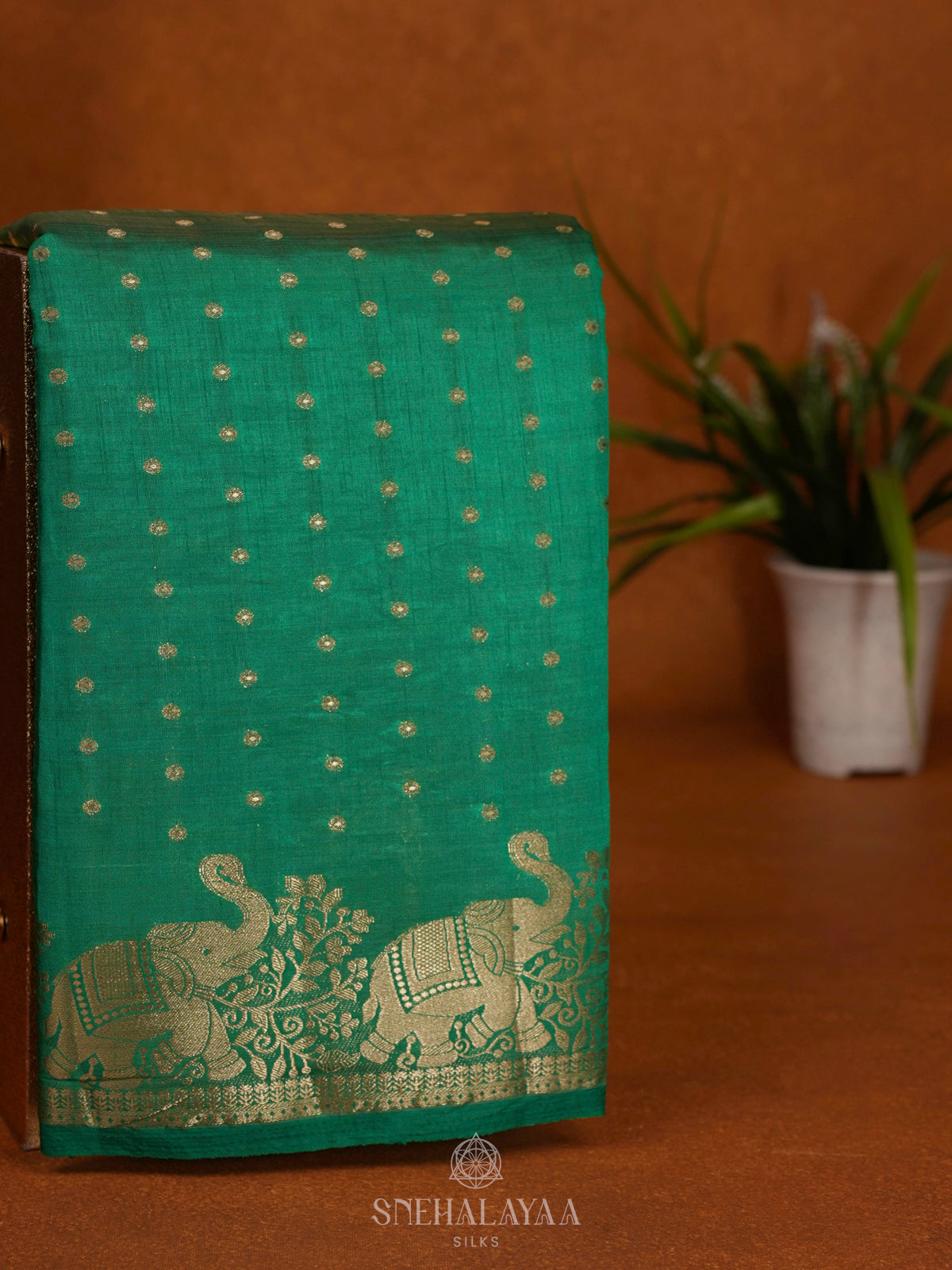 Emerald Green Raw Silk Saree