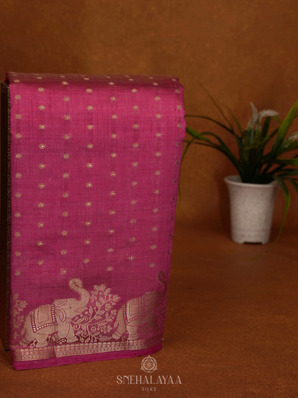 Magenta Pink Raw Silk Saree