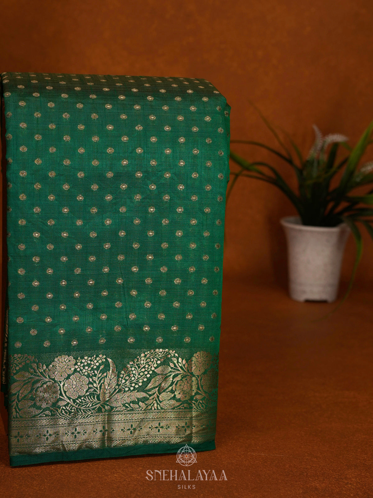 Emerald Green Raw Silk Saree