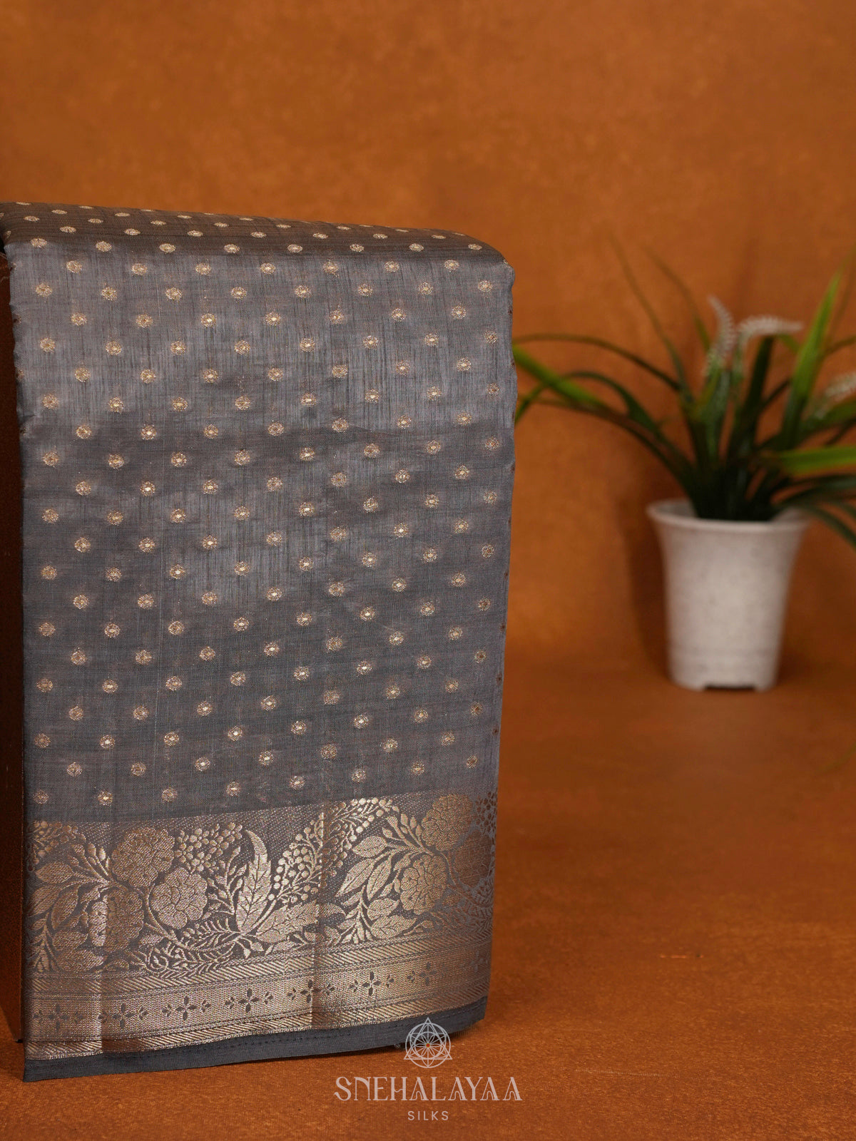 Grey Raw Silk Saree