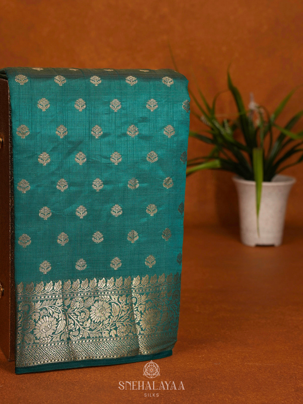 Teal Blue Raw Silk Saree