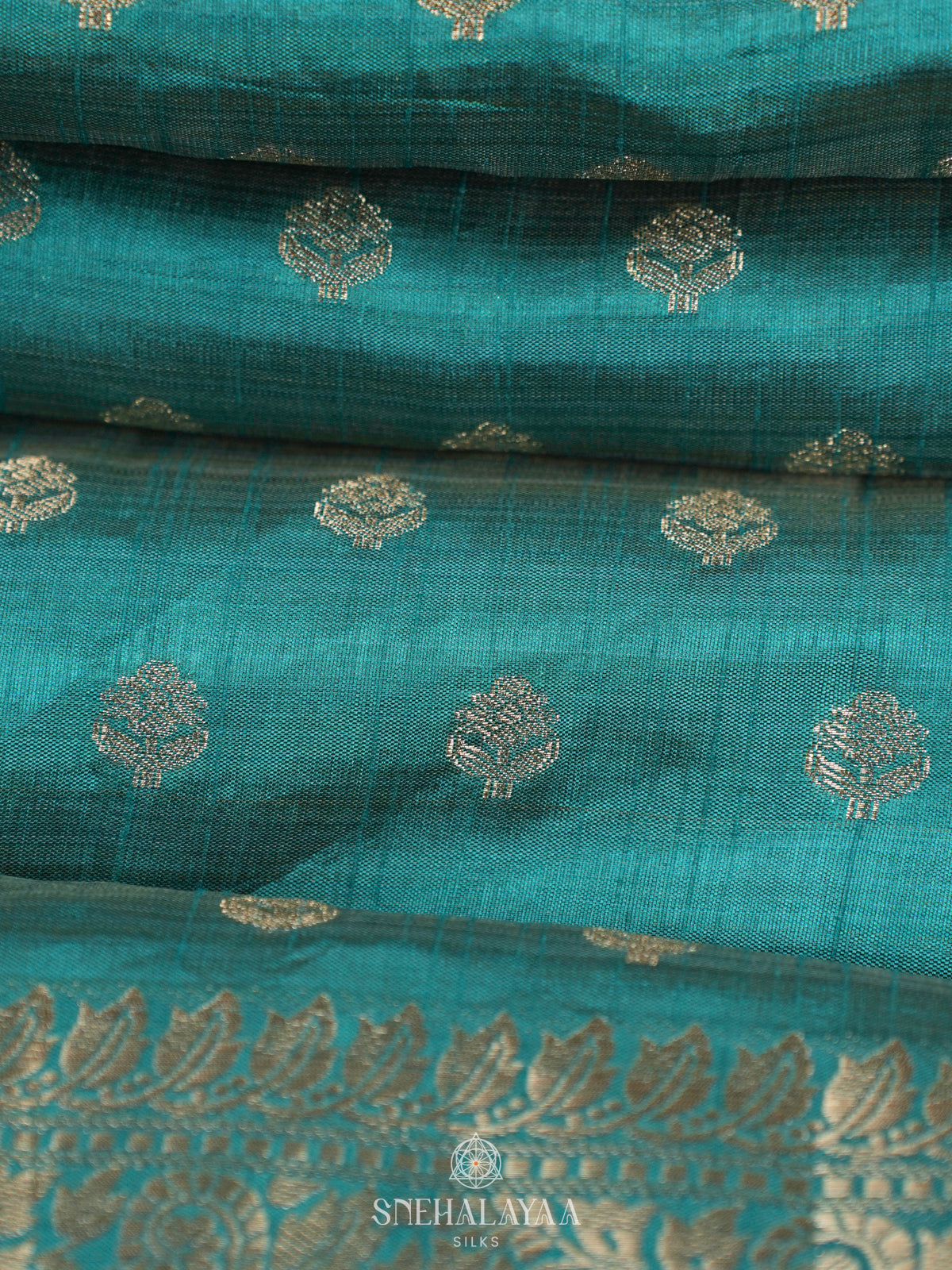 Teal Blue Raw Silk Saree