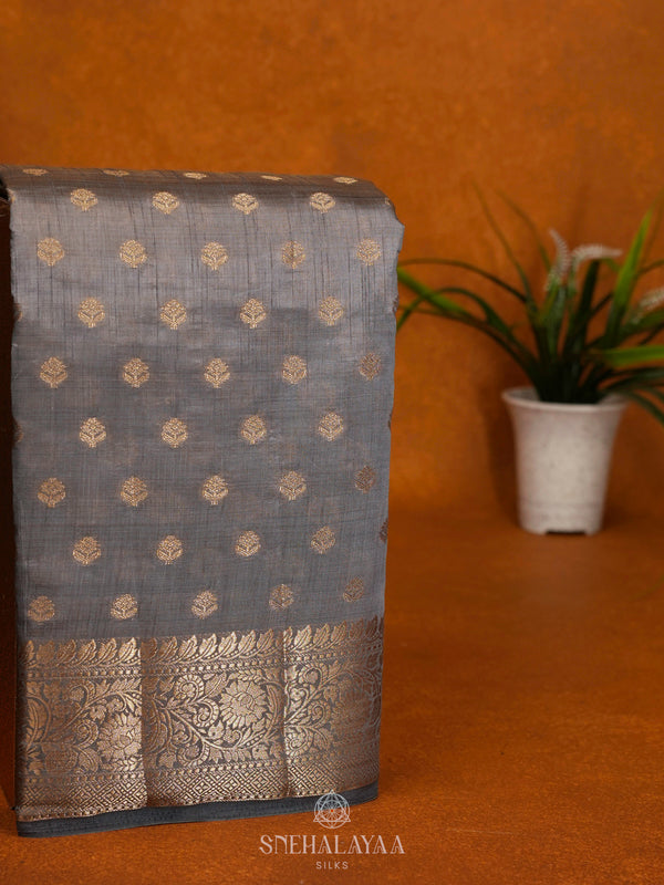 Grey Raw Silk Saree
