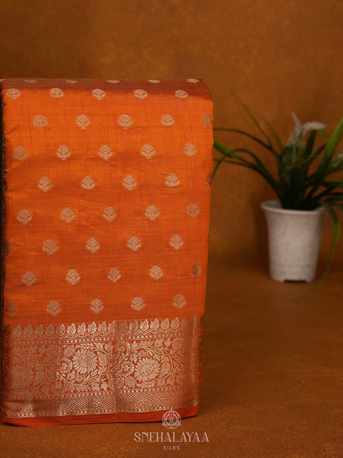 Orange Raw Silk Saree