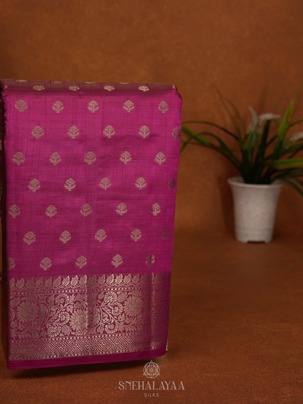 Magenta Pink Raw Silk Saree