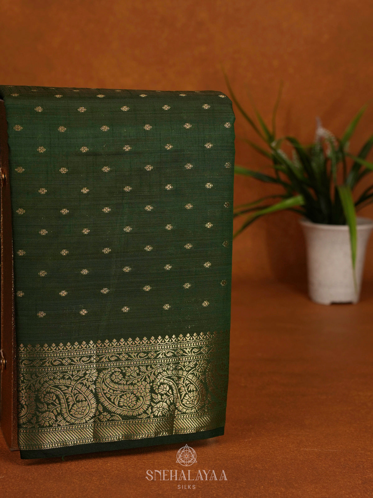 Forest Green Raw Silk Saree