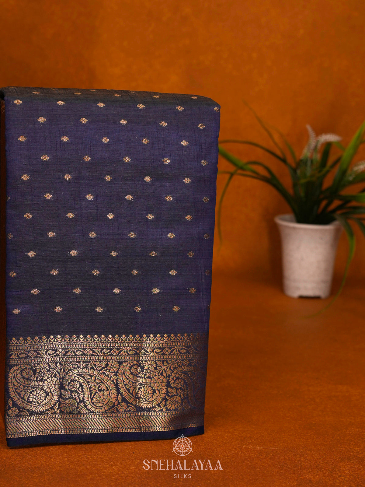 Navy Blue Raw Silk Saree