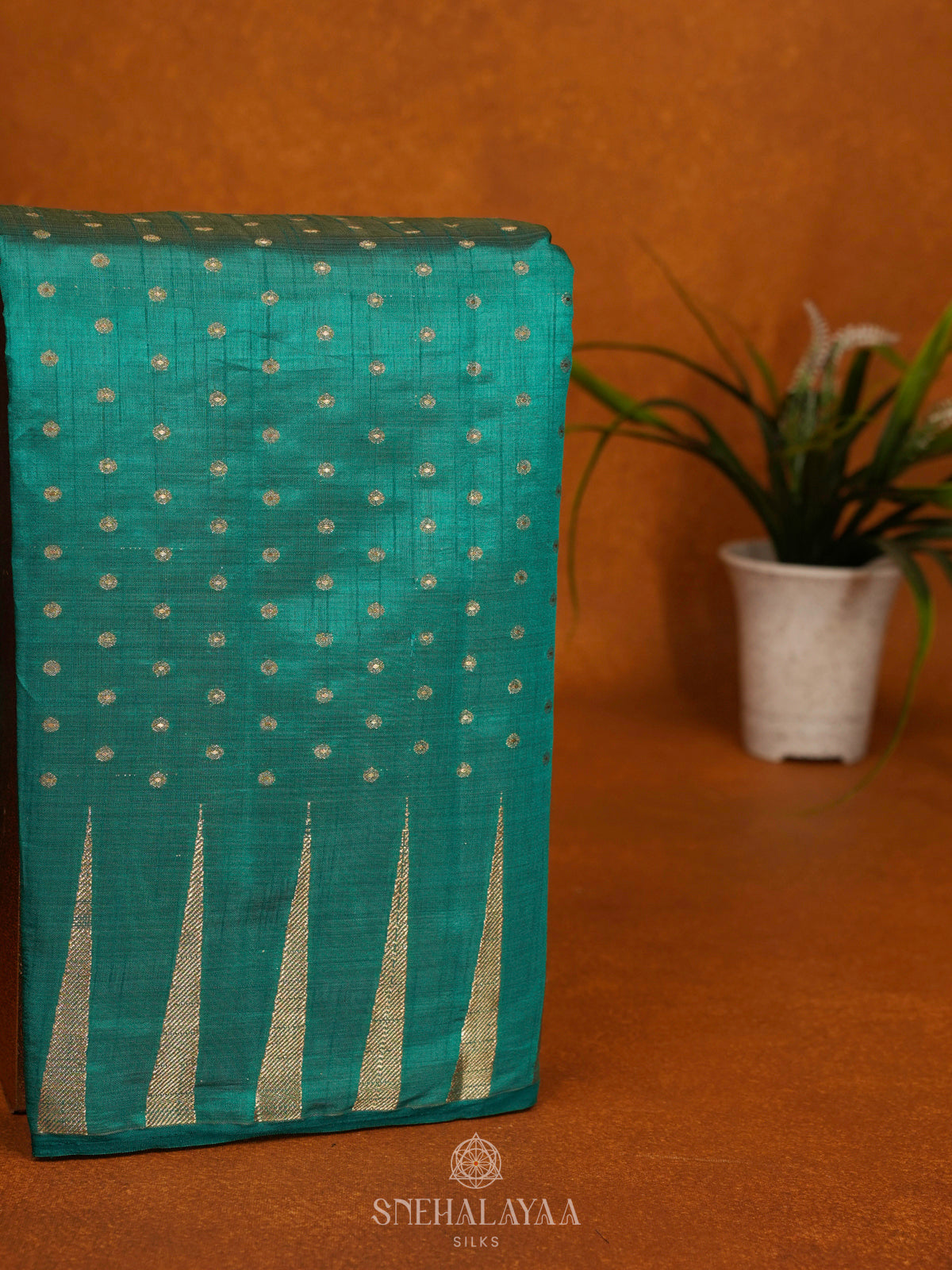 Teal Green Raw Silk Saree
