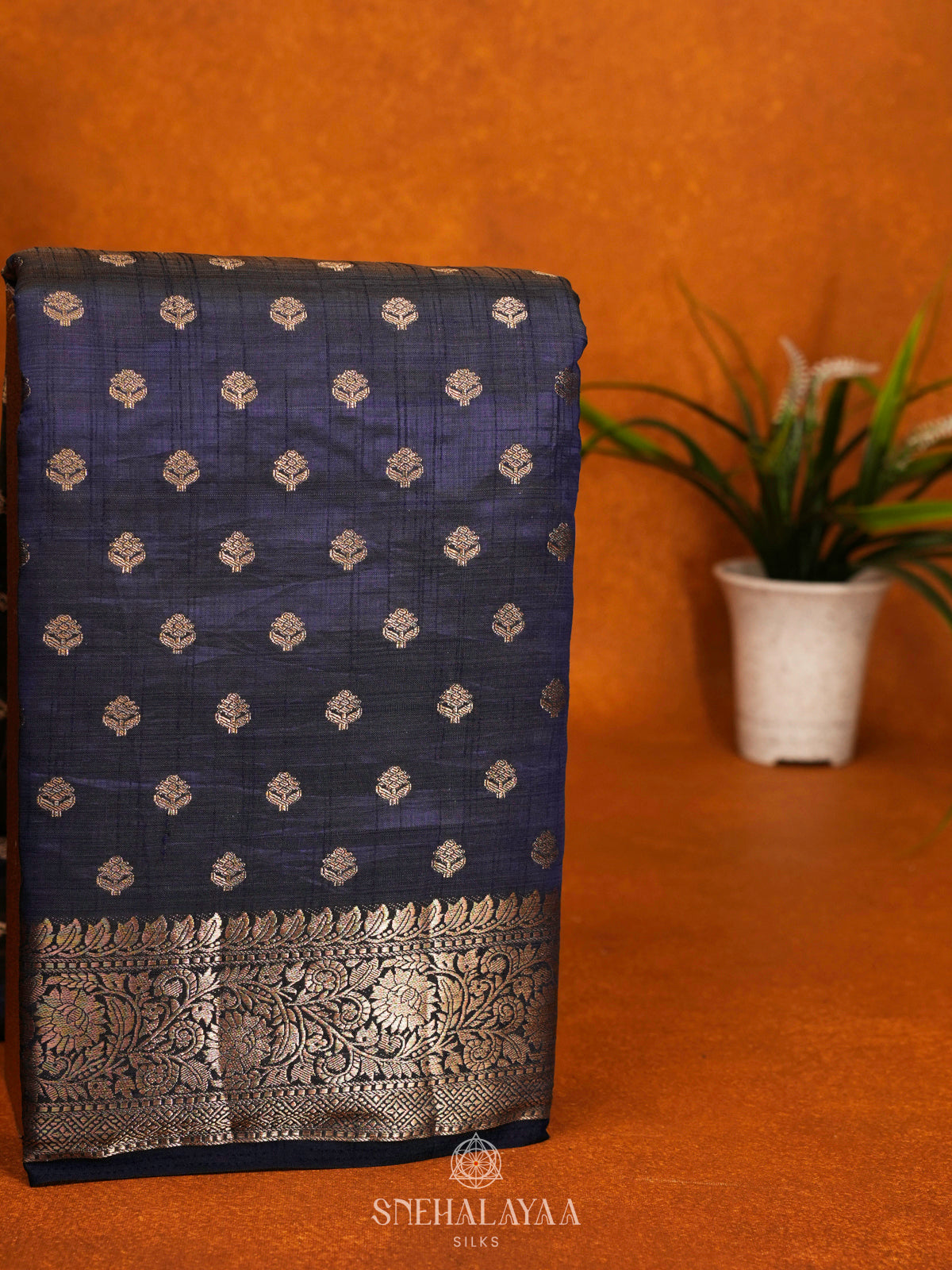 Navy Blue Raw Silk Saree