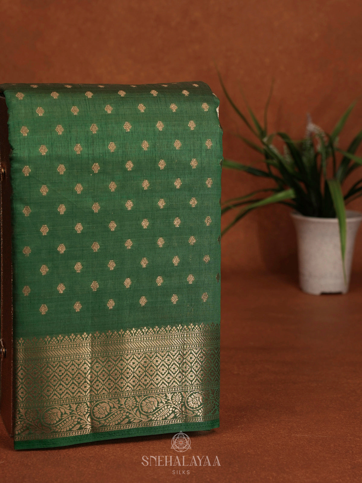 Forest Green Raw Silk Saree