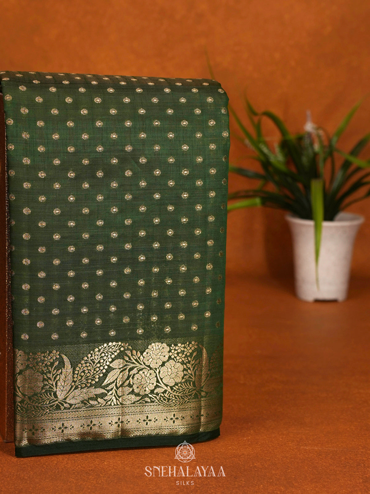 Forest Green Raw Silk Saree