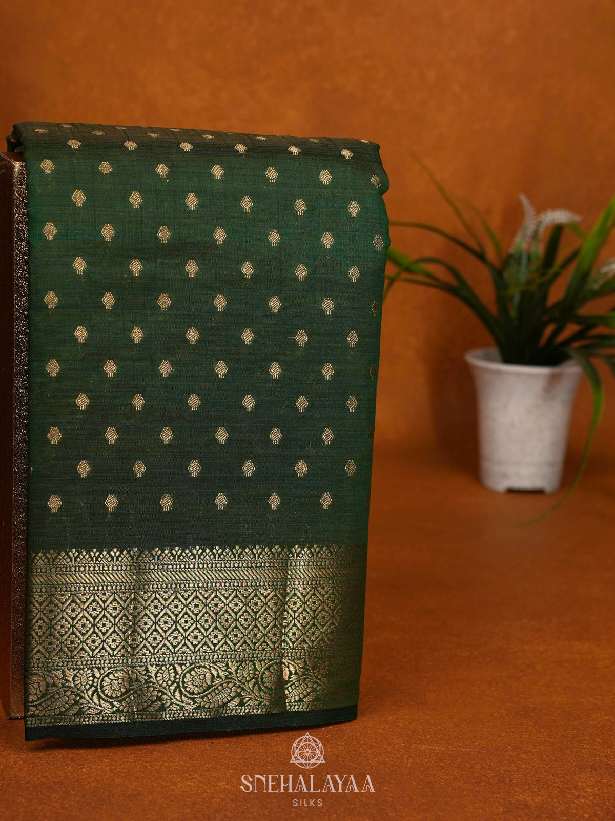 Forest Green Raw Silk Saree
