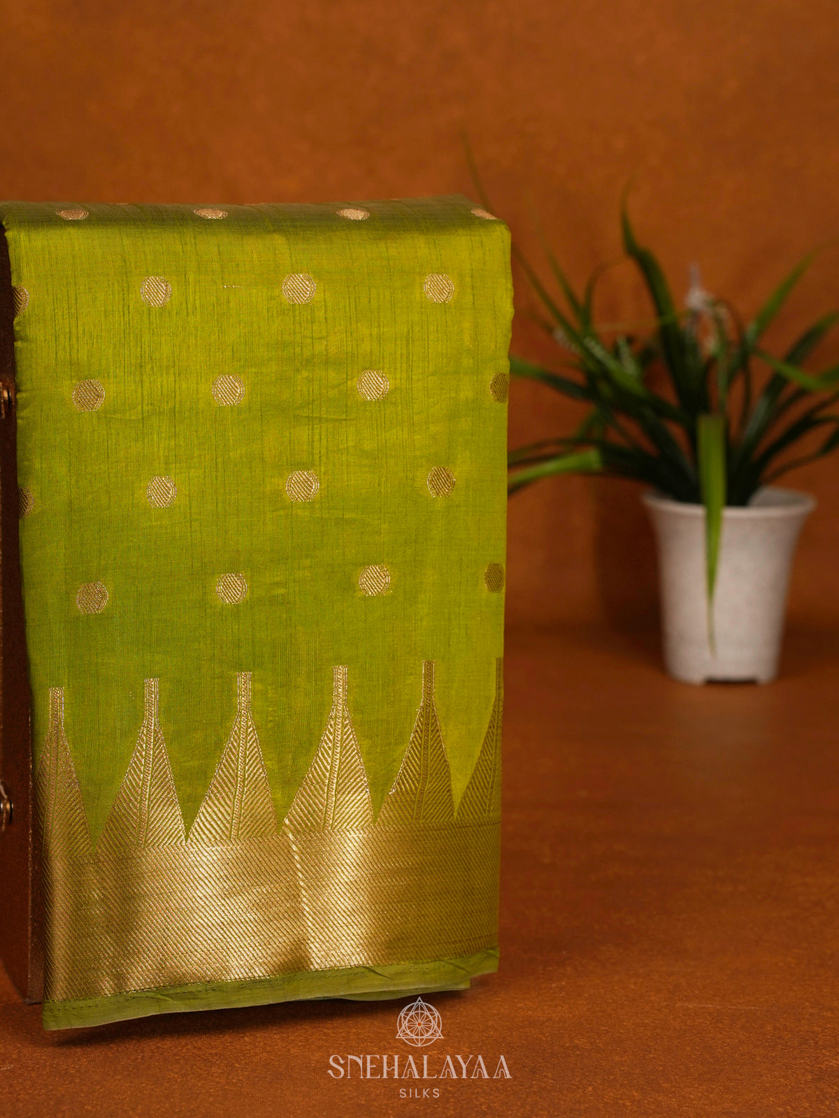 Lime Green Raw Silk Saree