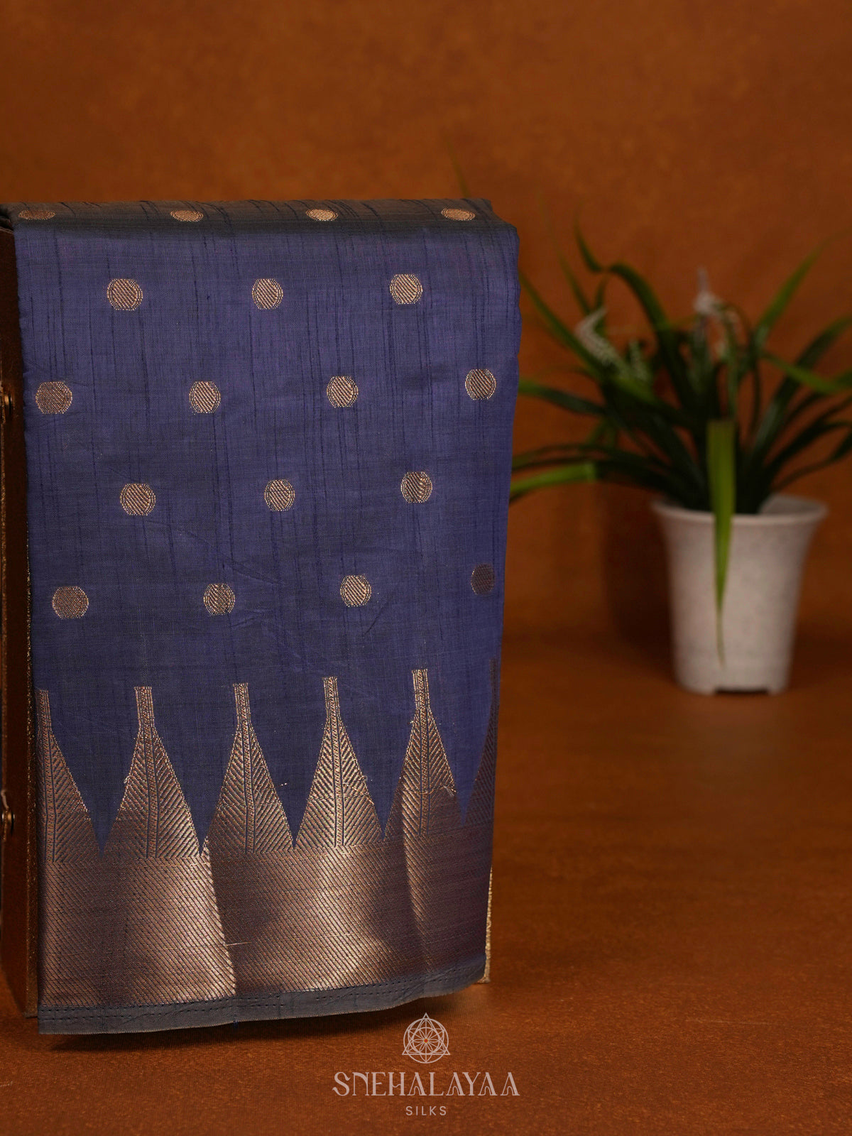 Navy Blue Raw Silk Saree