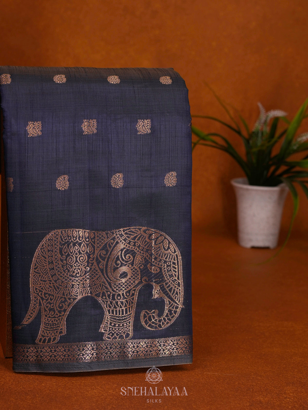 Navy Blue Raw Silk Saree