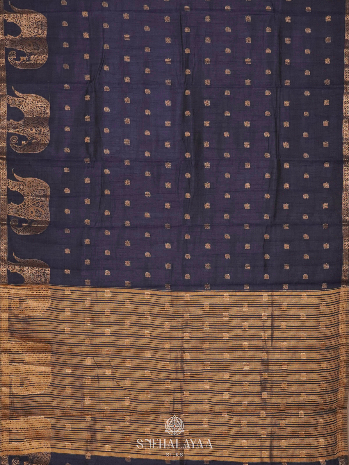 Navy Blue Raw Silk Saree