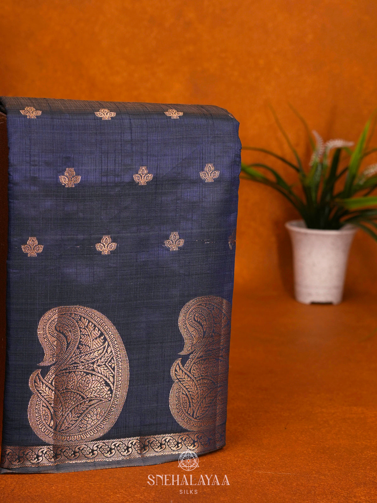 Navy Blue Raw Silk Saree