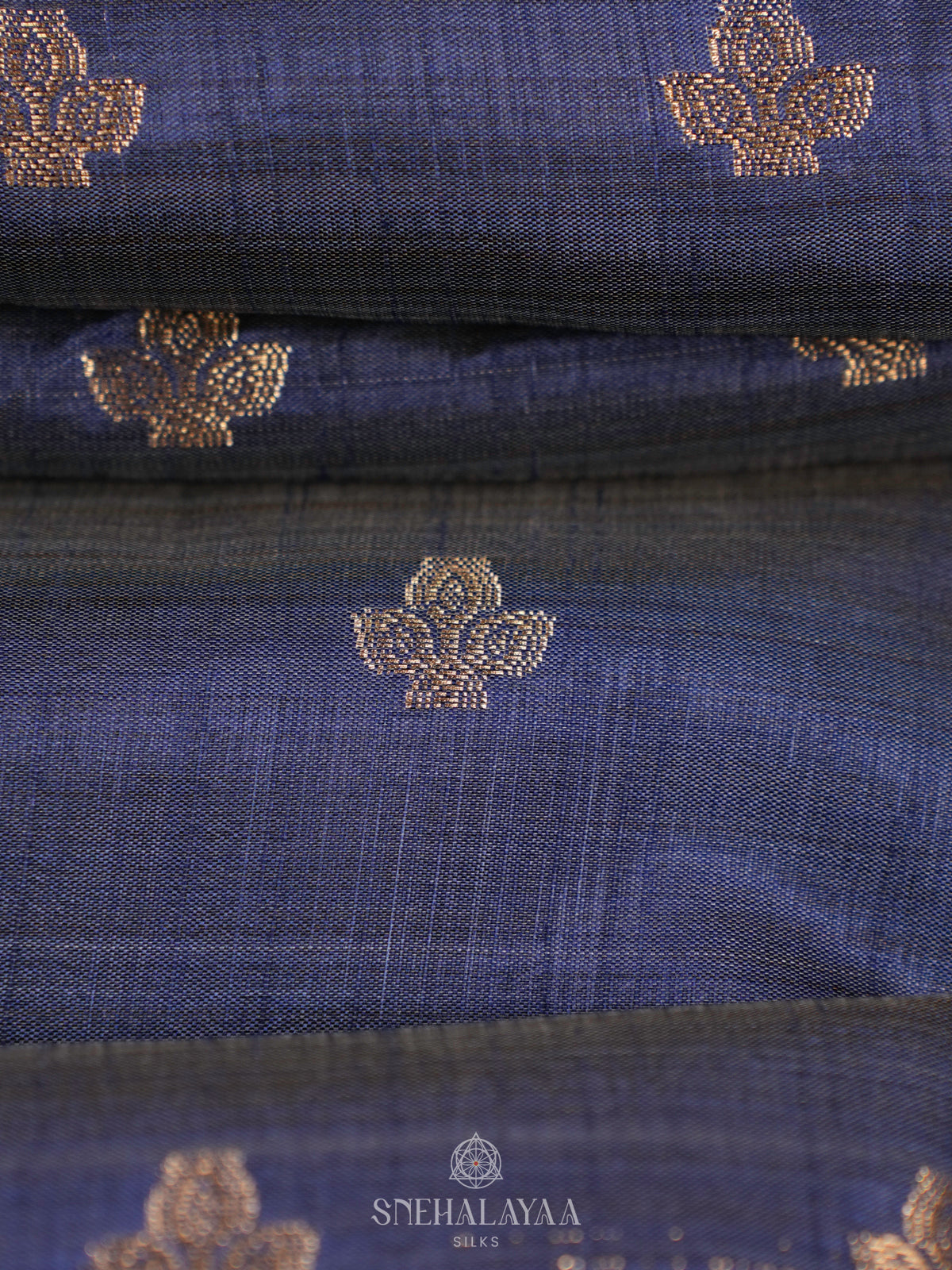 Navy Blue Raw Silk Saree