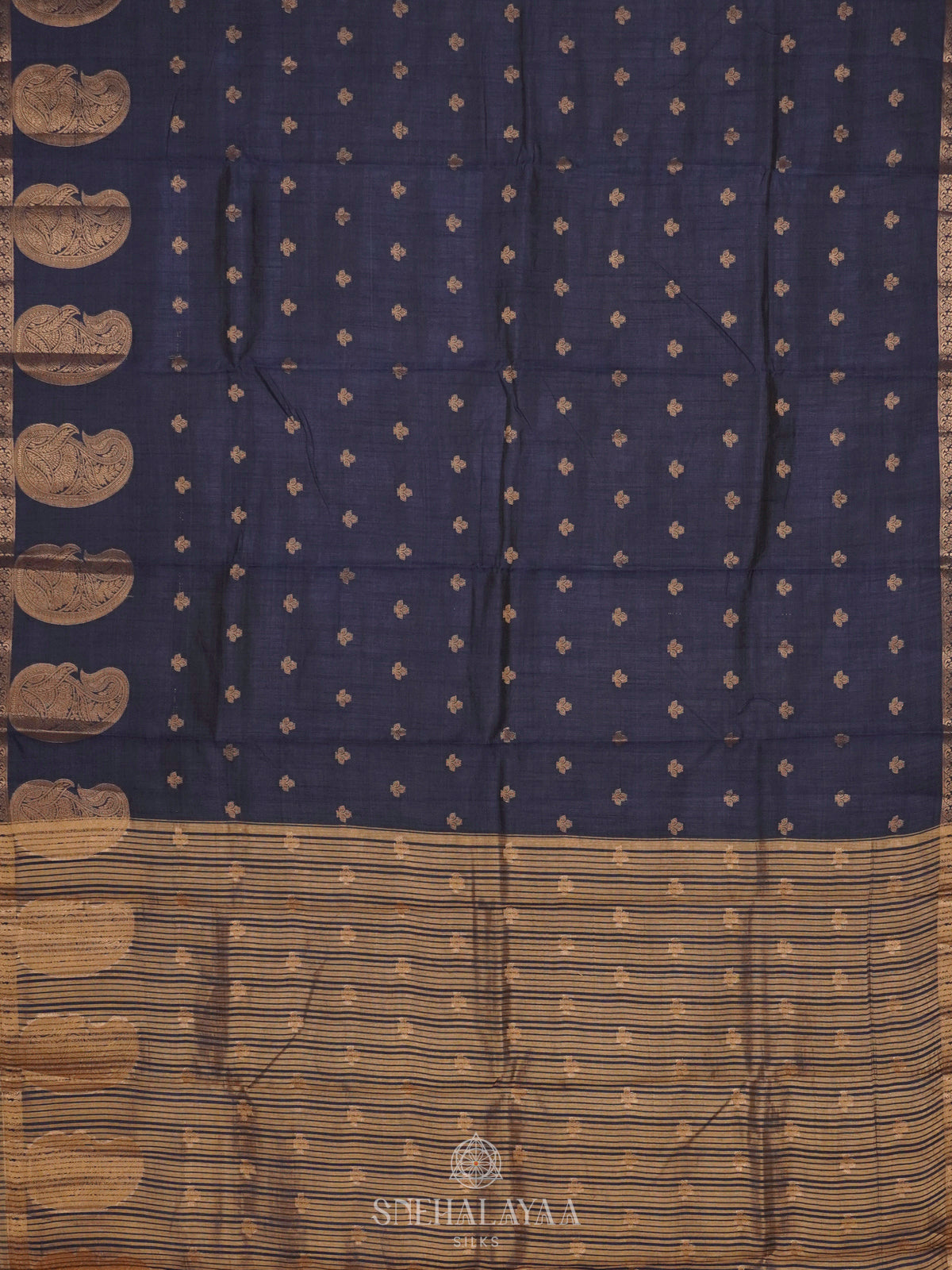 Navy Blue Raw Silk Saree