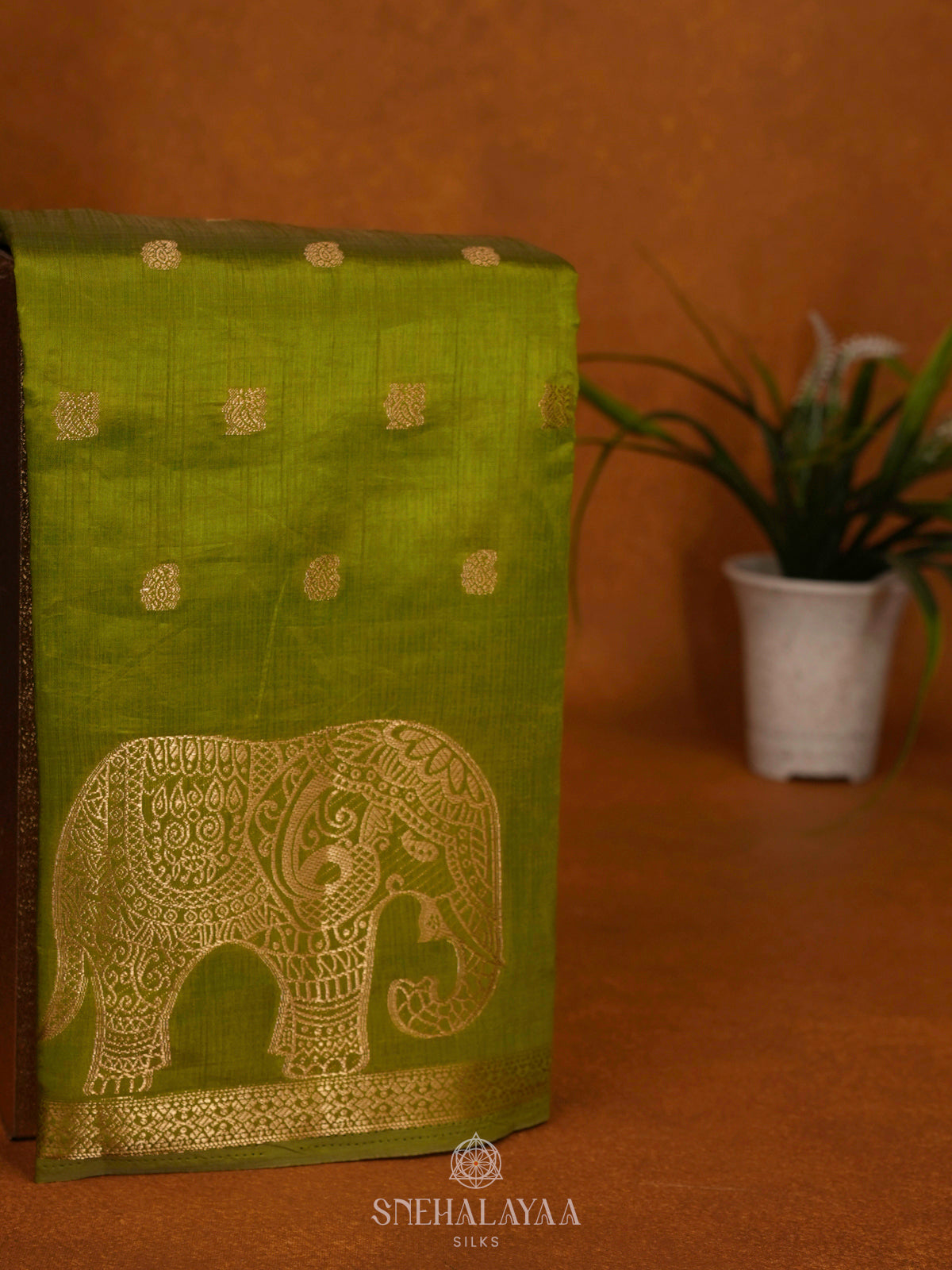 Lime Green Raw Silk Saree