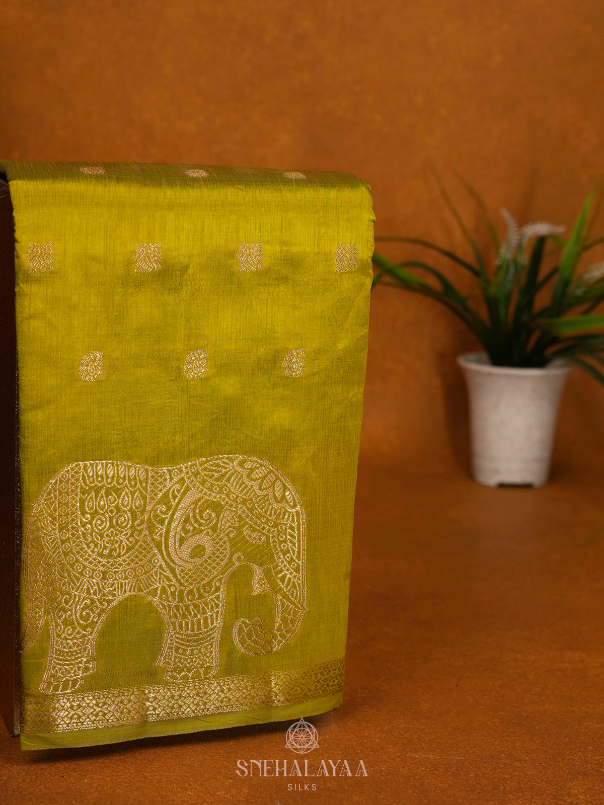 Lime Yellow Raw Silk Saree