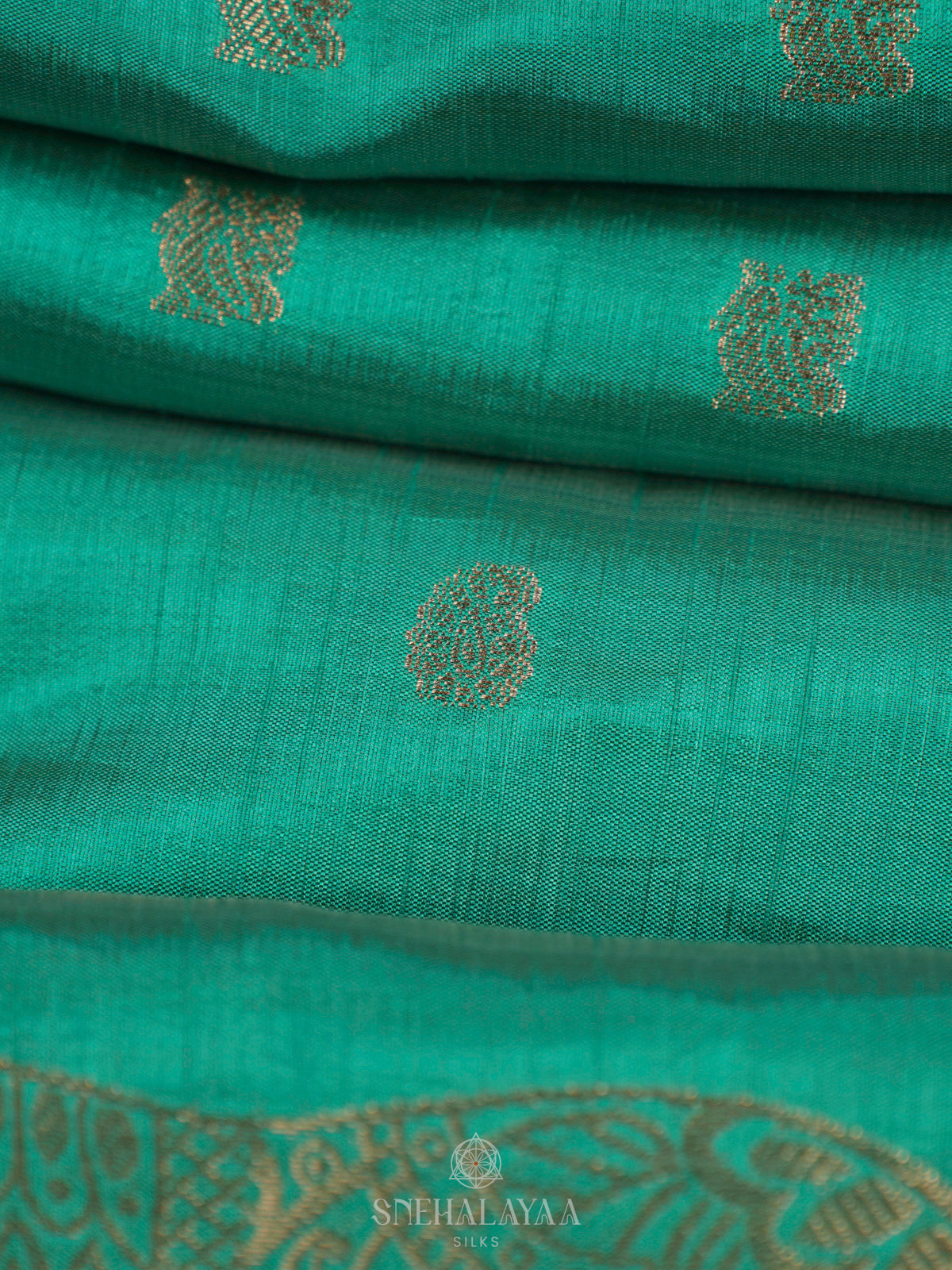 Teal Green Raw Silk Saree