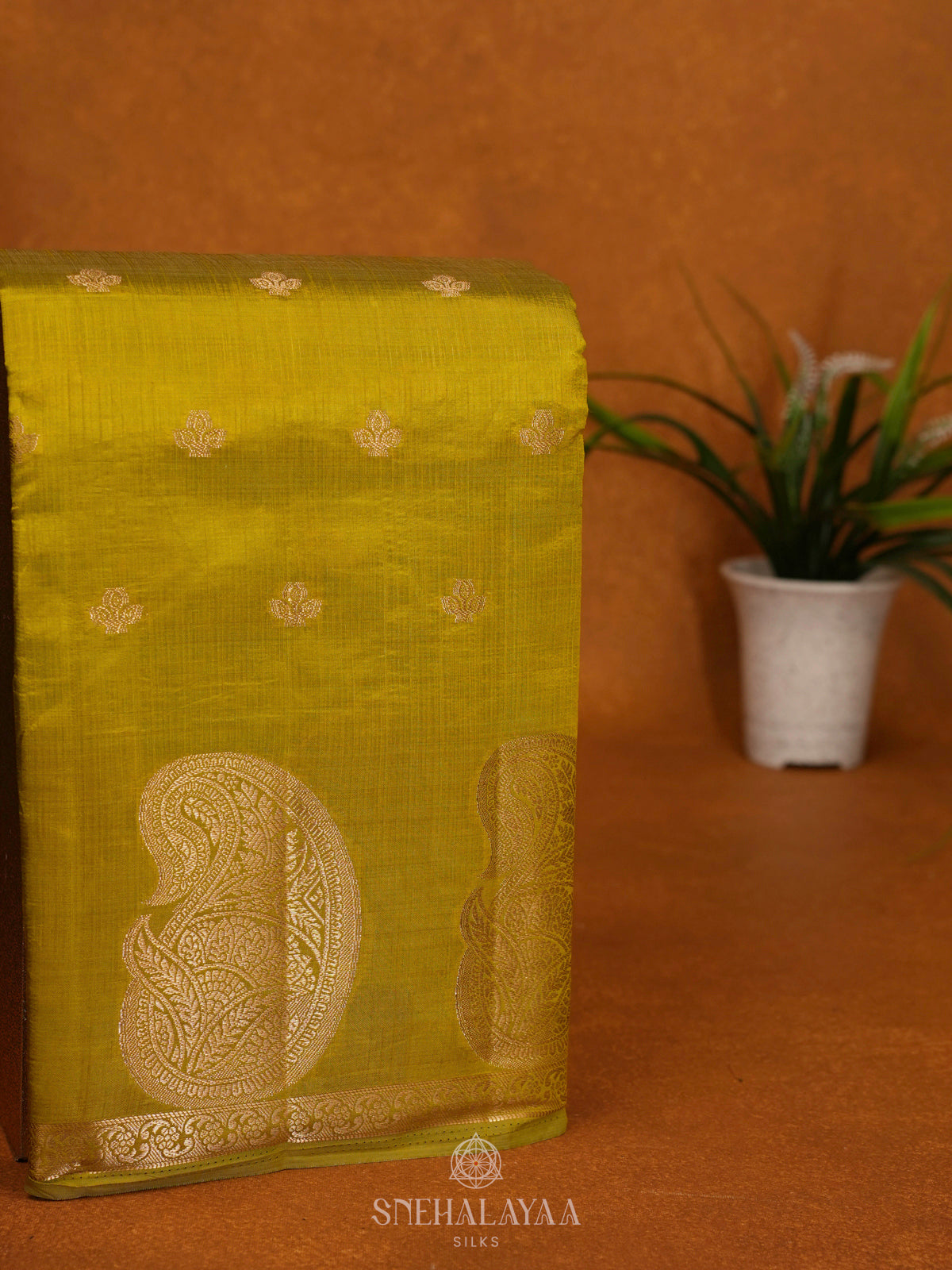 Lime Yellow Raw Silk Saree