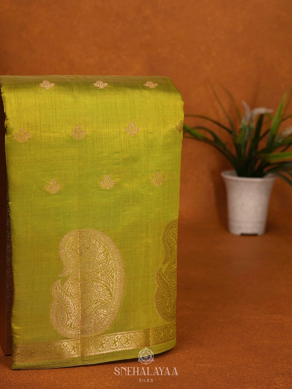 Lime Green Raw Silk Saree