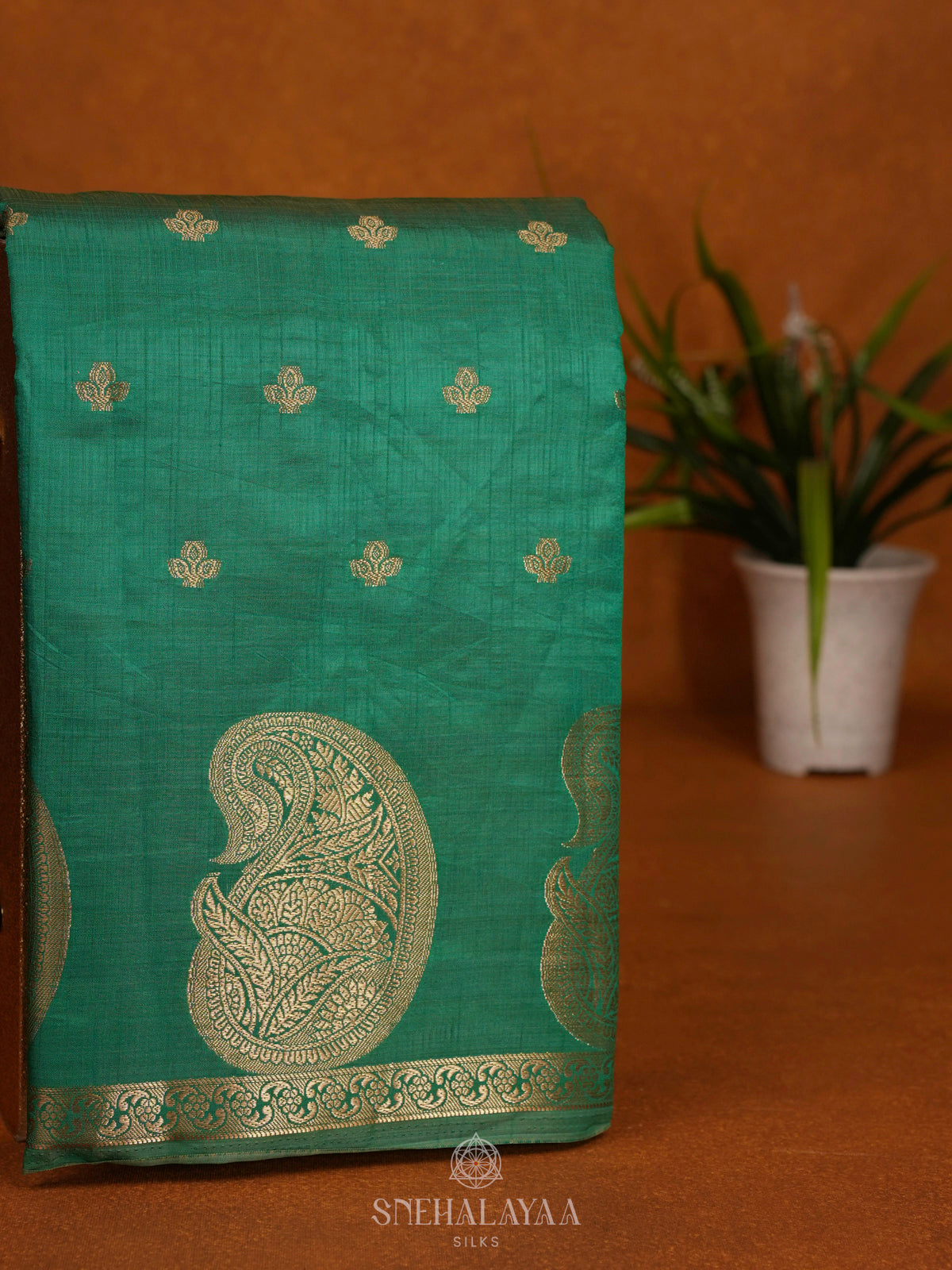 Teal Green Raw Silk Saree