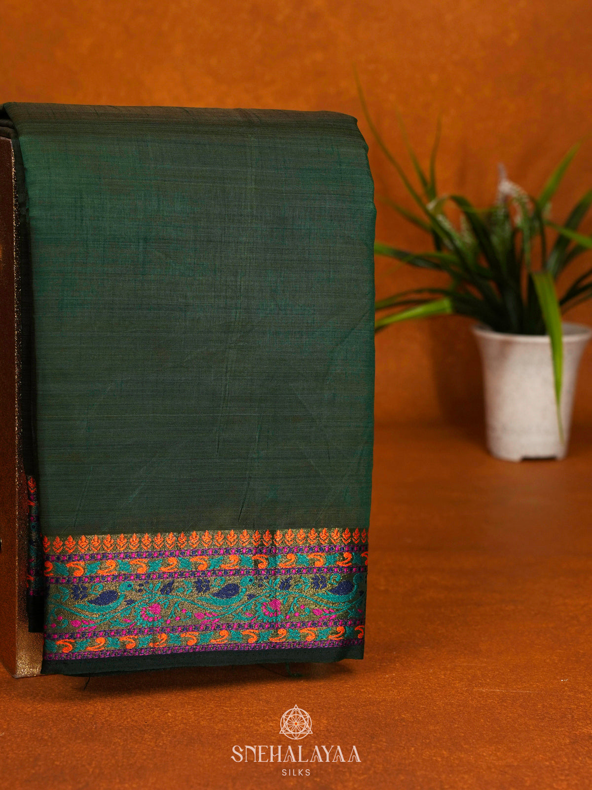 Forest Green Raw Silk Saree