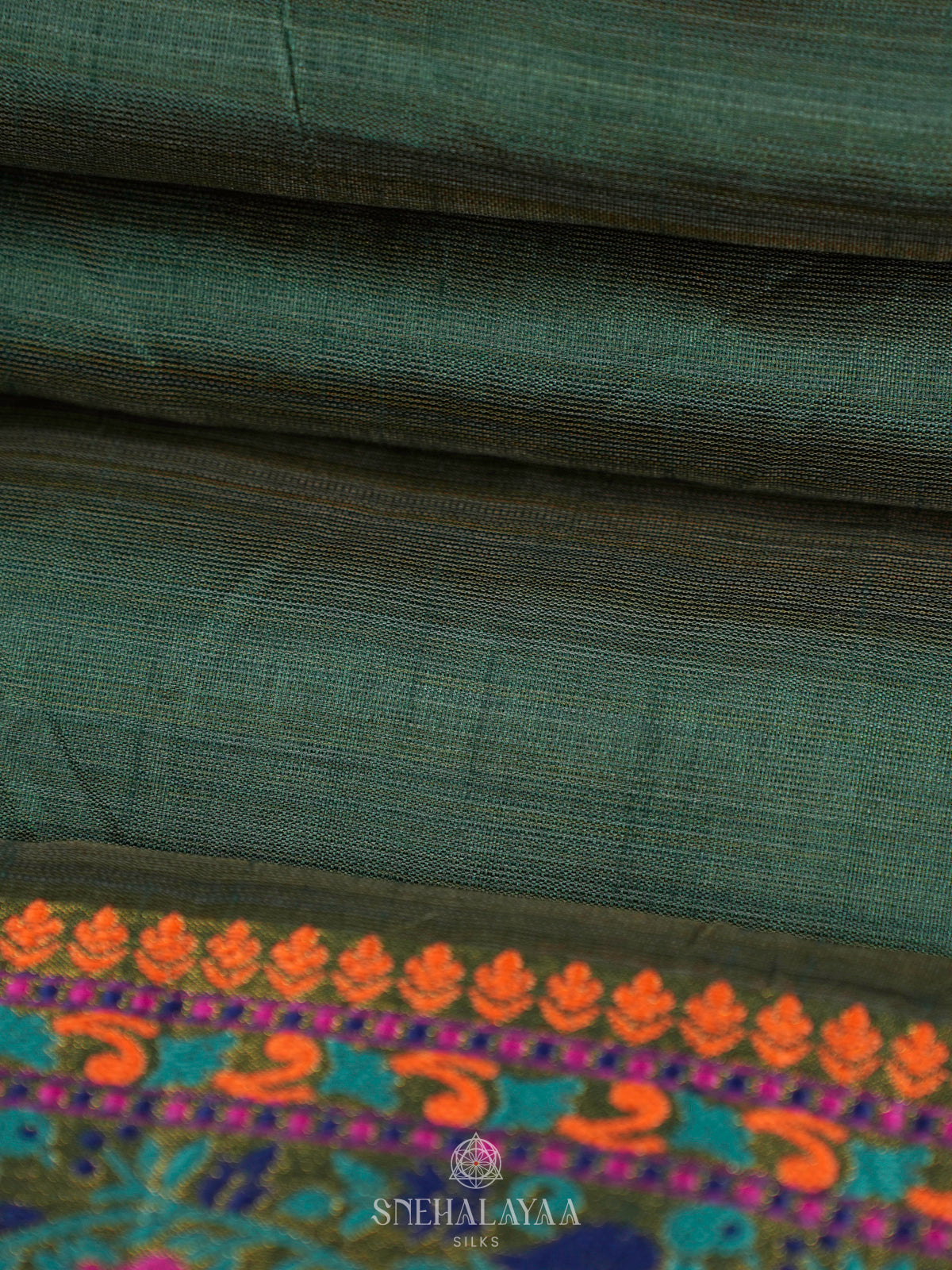 Forest Green Raw Silk Saree