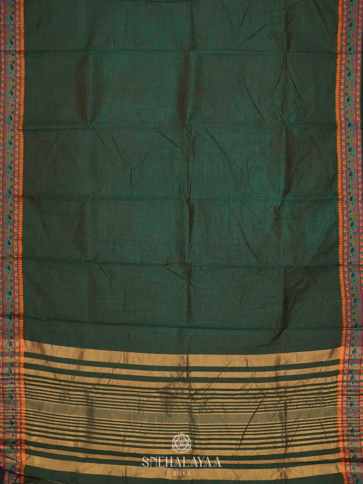 Forest Green Raw Silk Saree