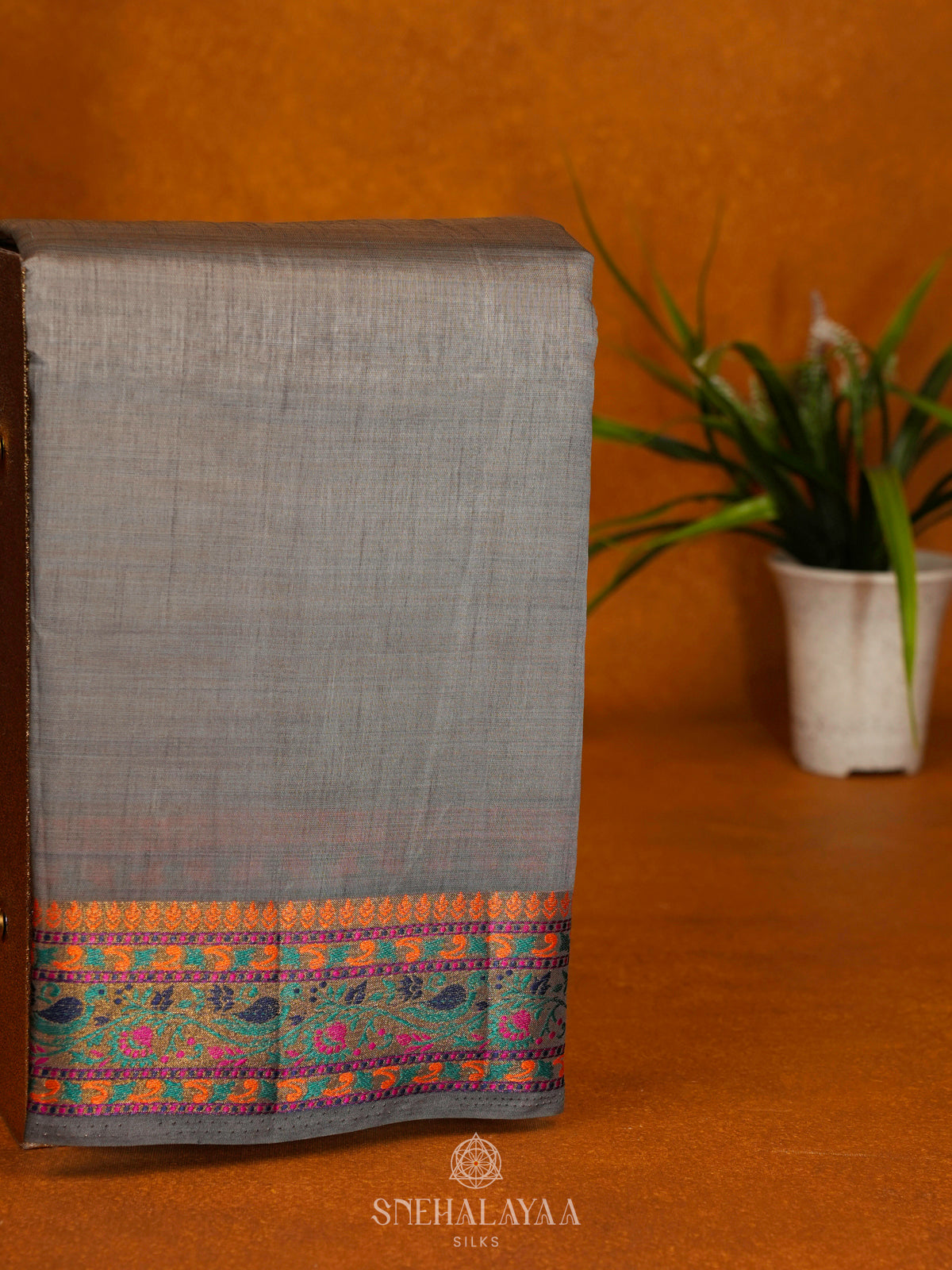 Grey Raw Silk Saree