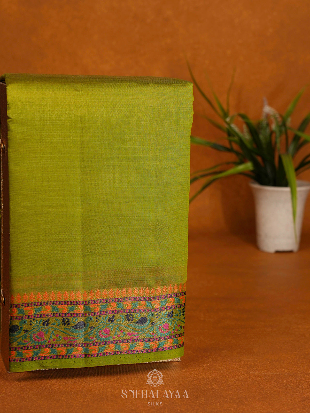 Lime Green Raw Silk Saree