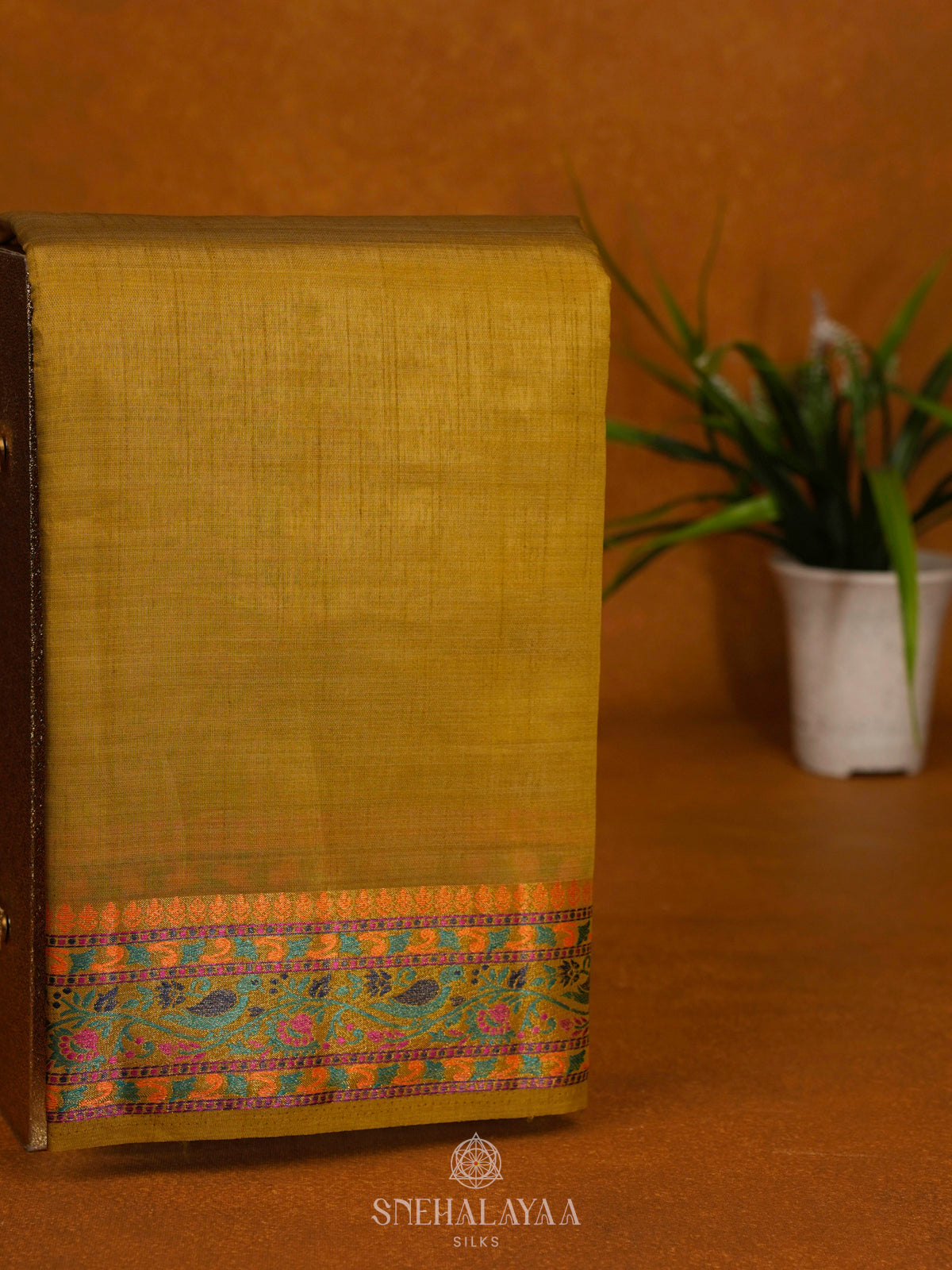 Lime Green Raw Silk Saree