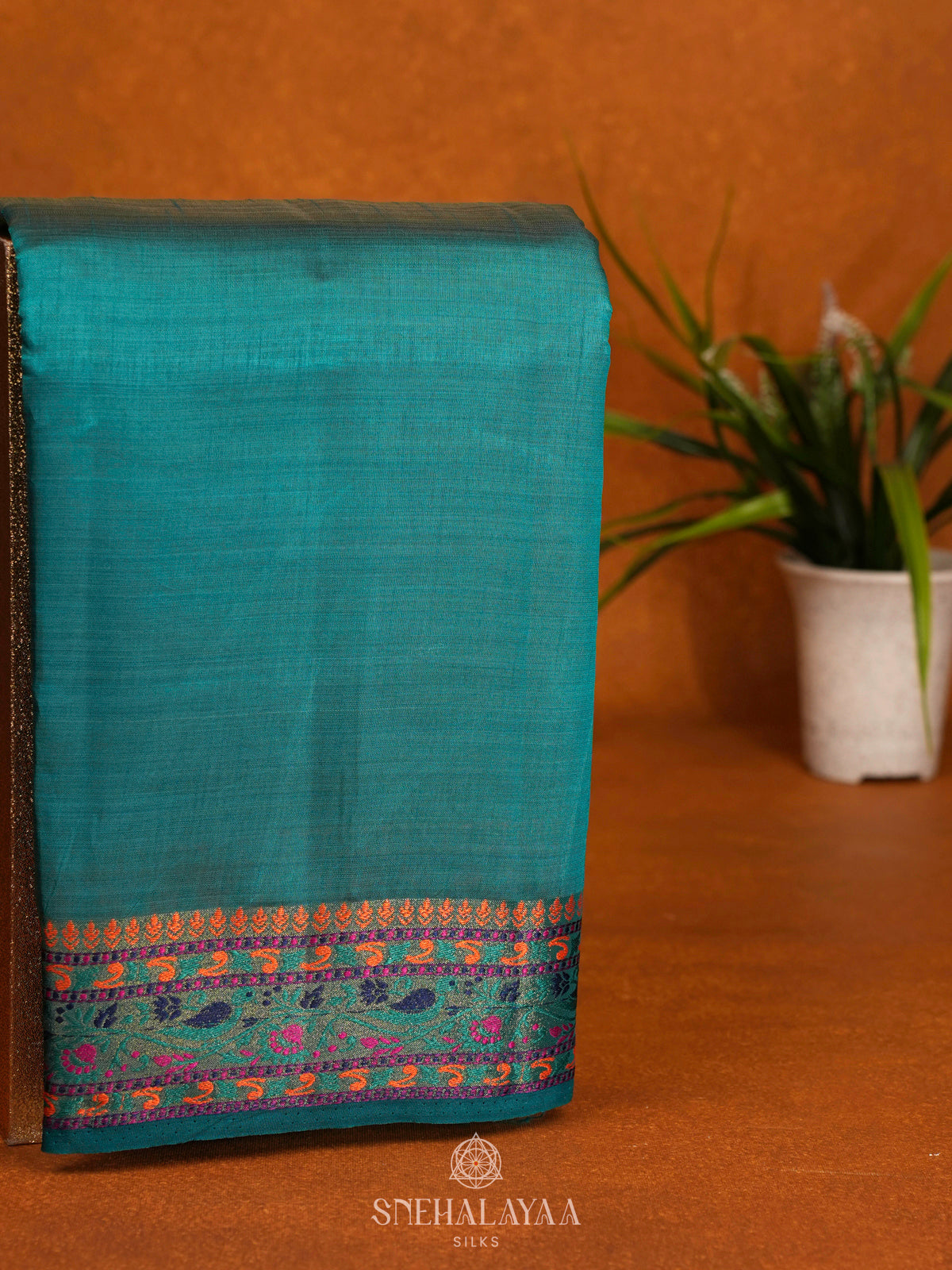 Teal Blue Raw Silk Saree