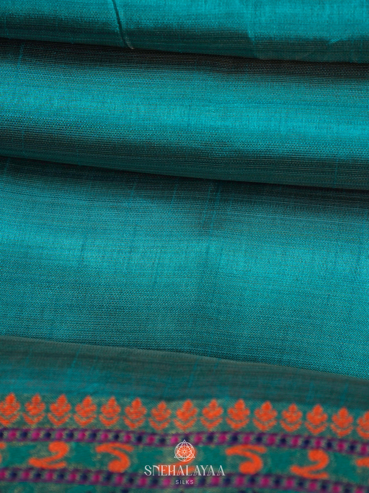 Teal Blue Raw Silk Saree