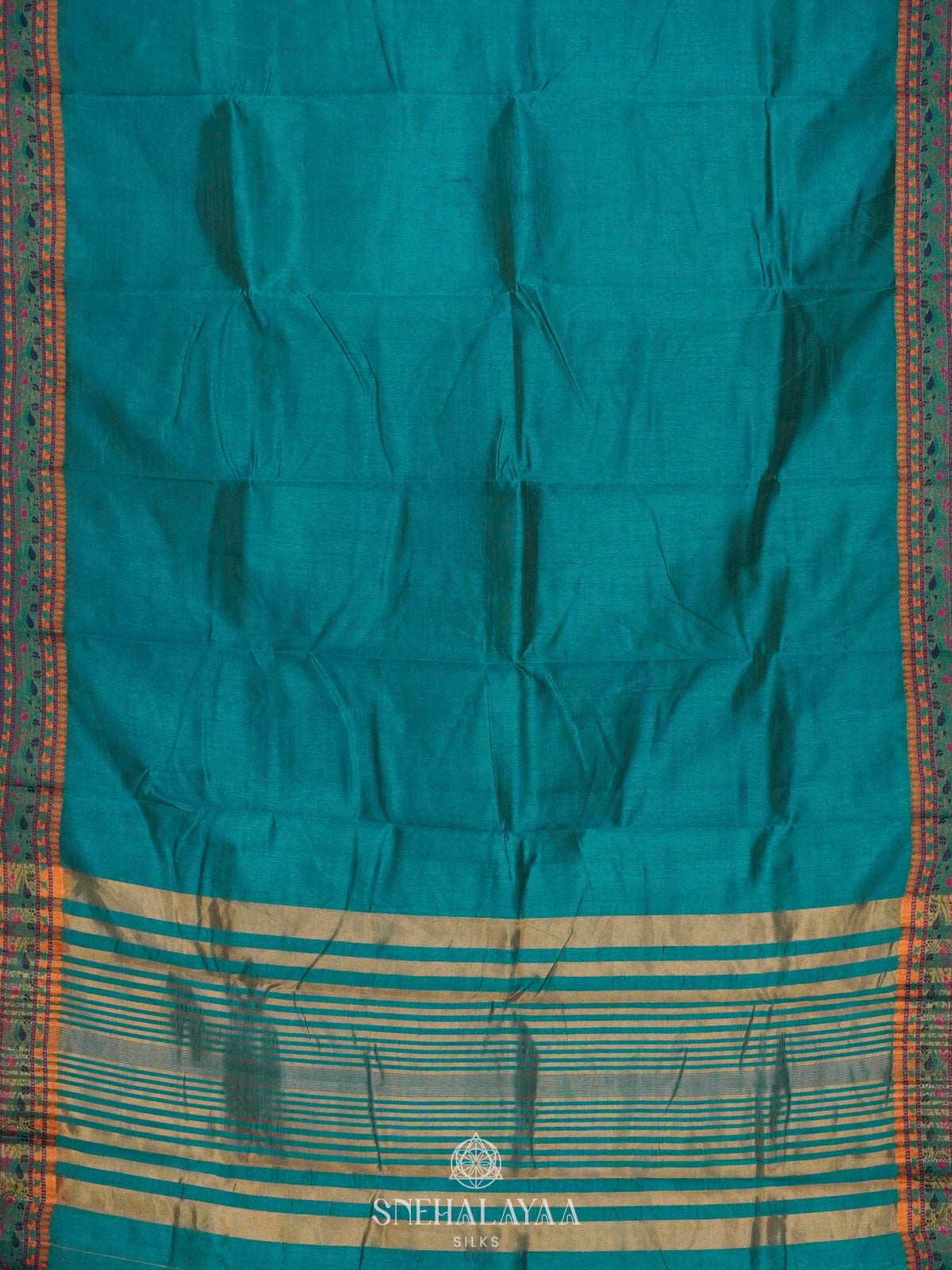 Teal Blue Raw Silk Saree