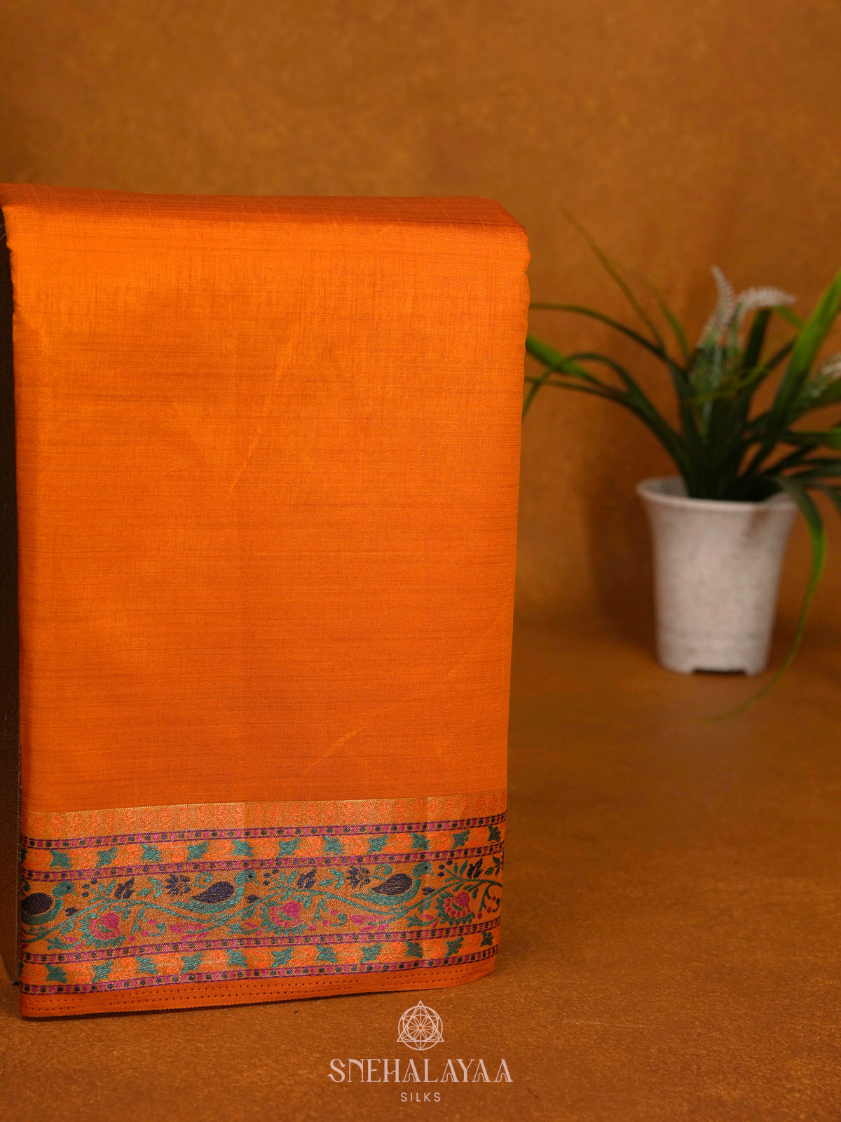 Orange Raw Silk Saree
