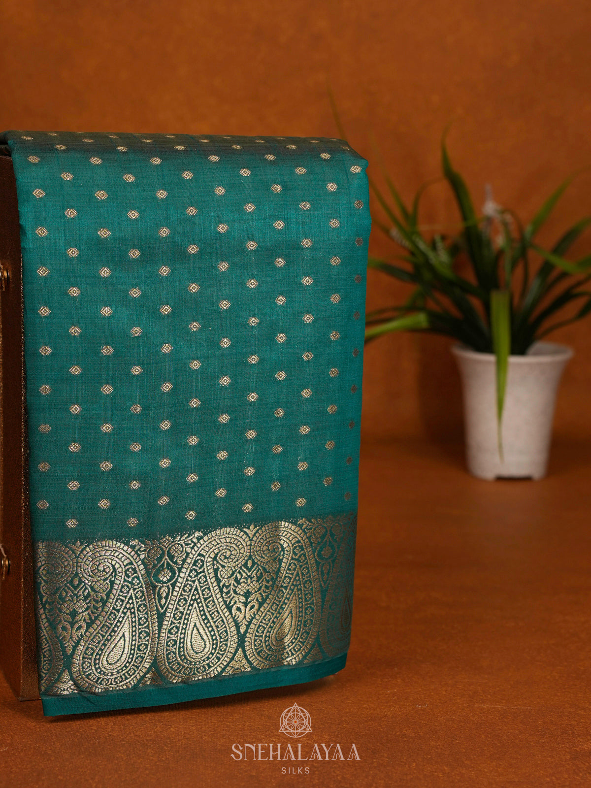 Teal Green Raw Silk Saree