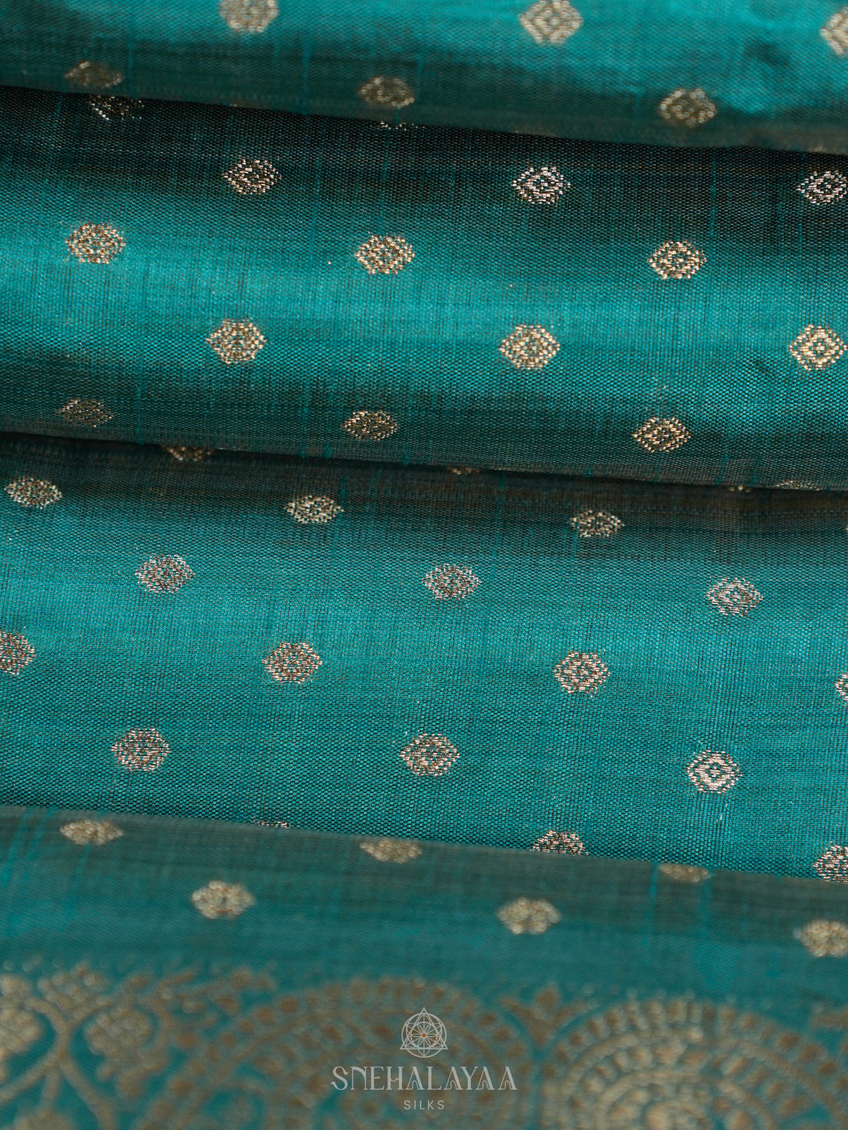 Teal Green Raw Silk Saree