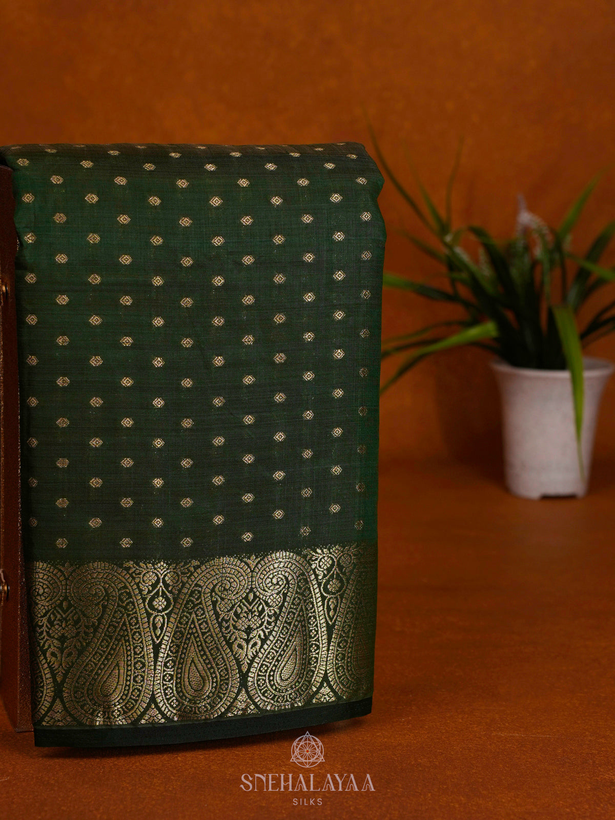 Forest Green Raw Silk Saree