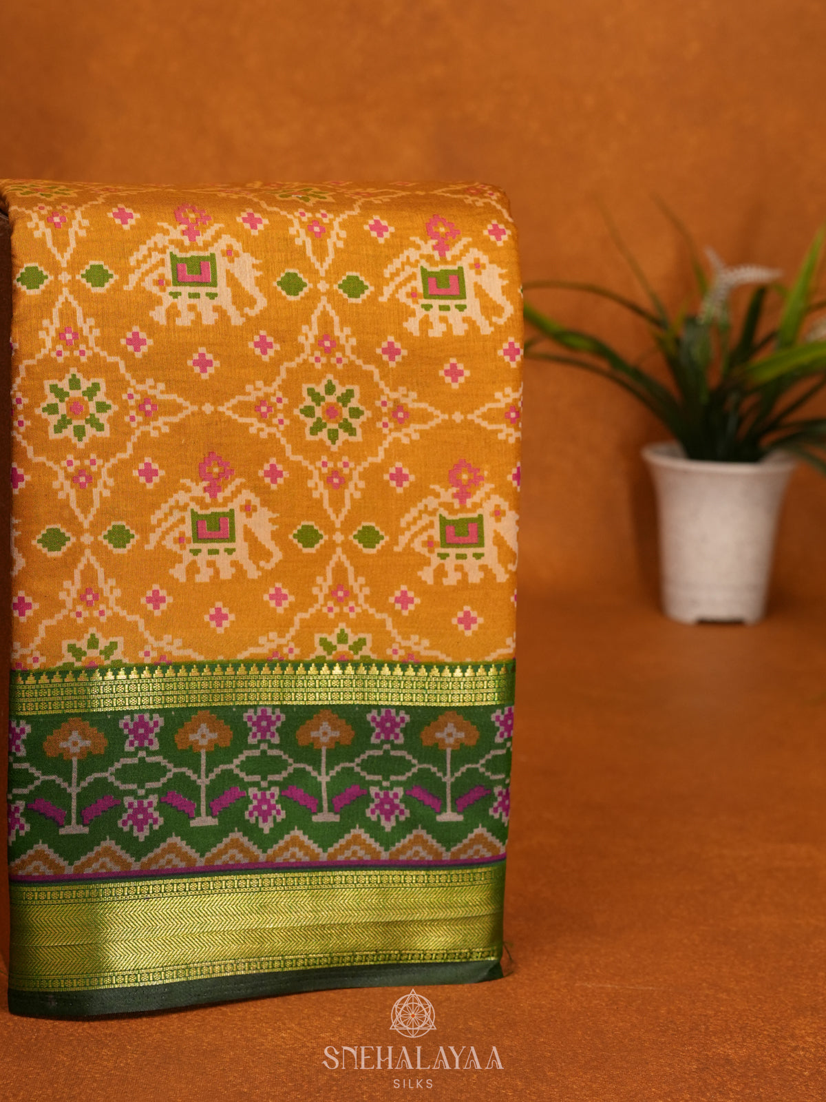 Mango Yellow Ikat Saree