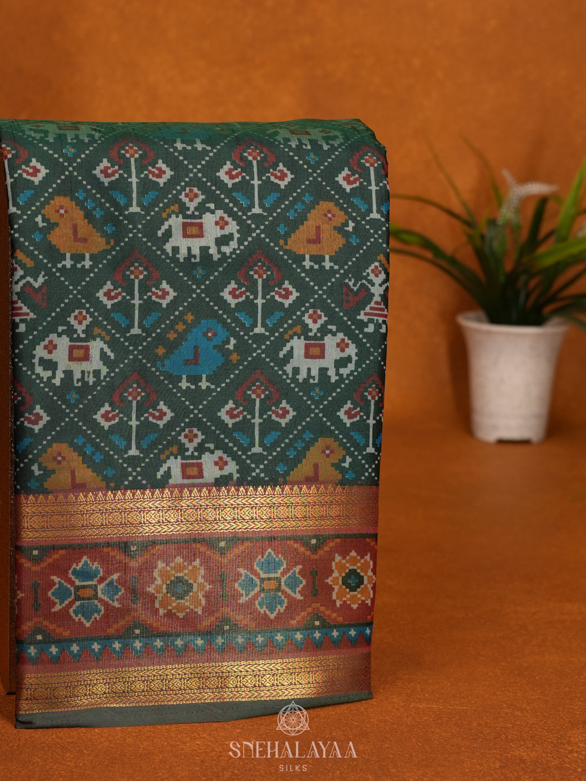 Forest Green Ikat Saree