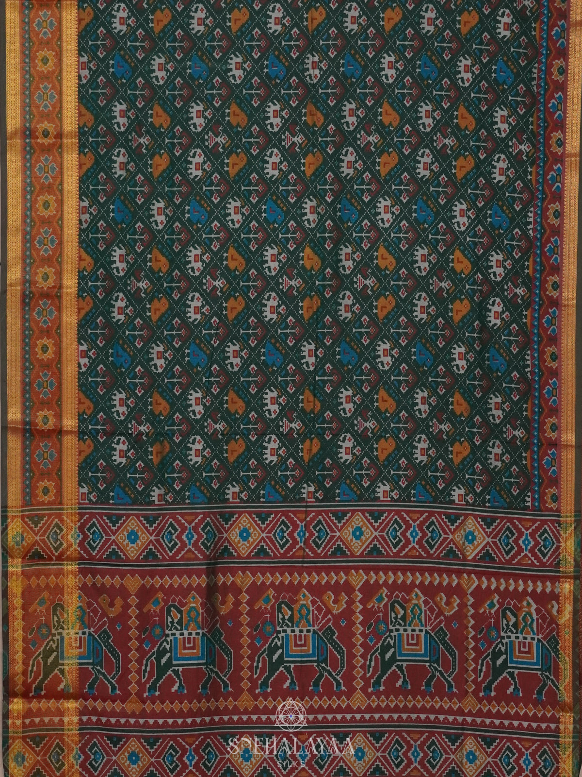 Forest Green Ikat Saree