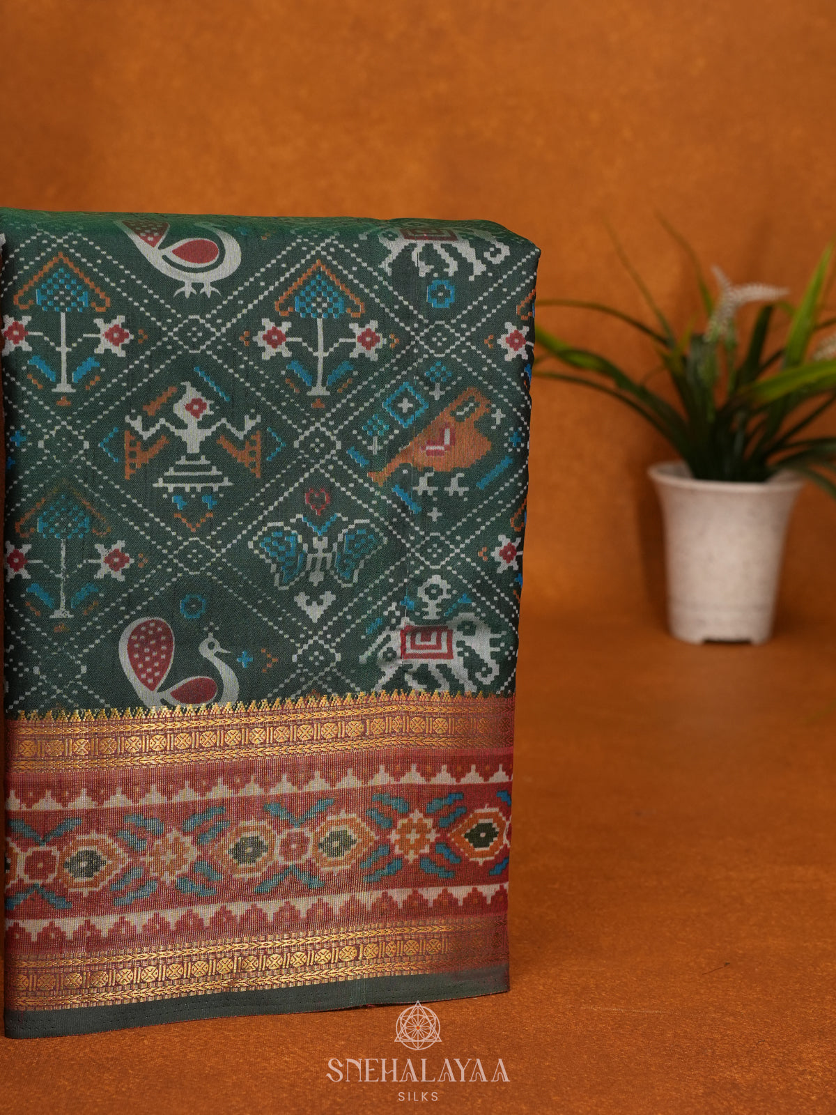 Forest Green Ikat Saree