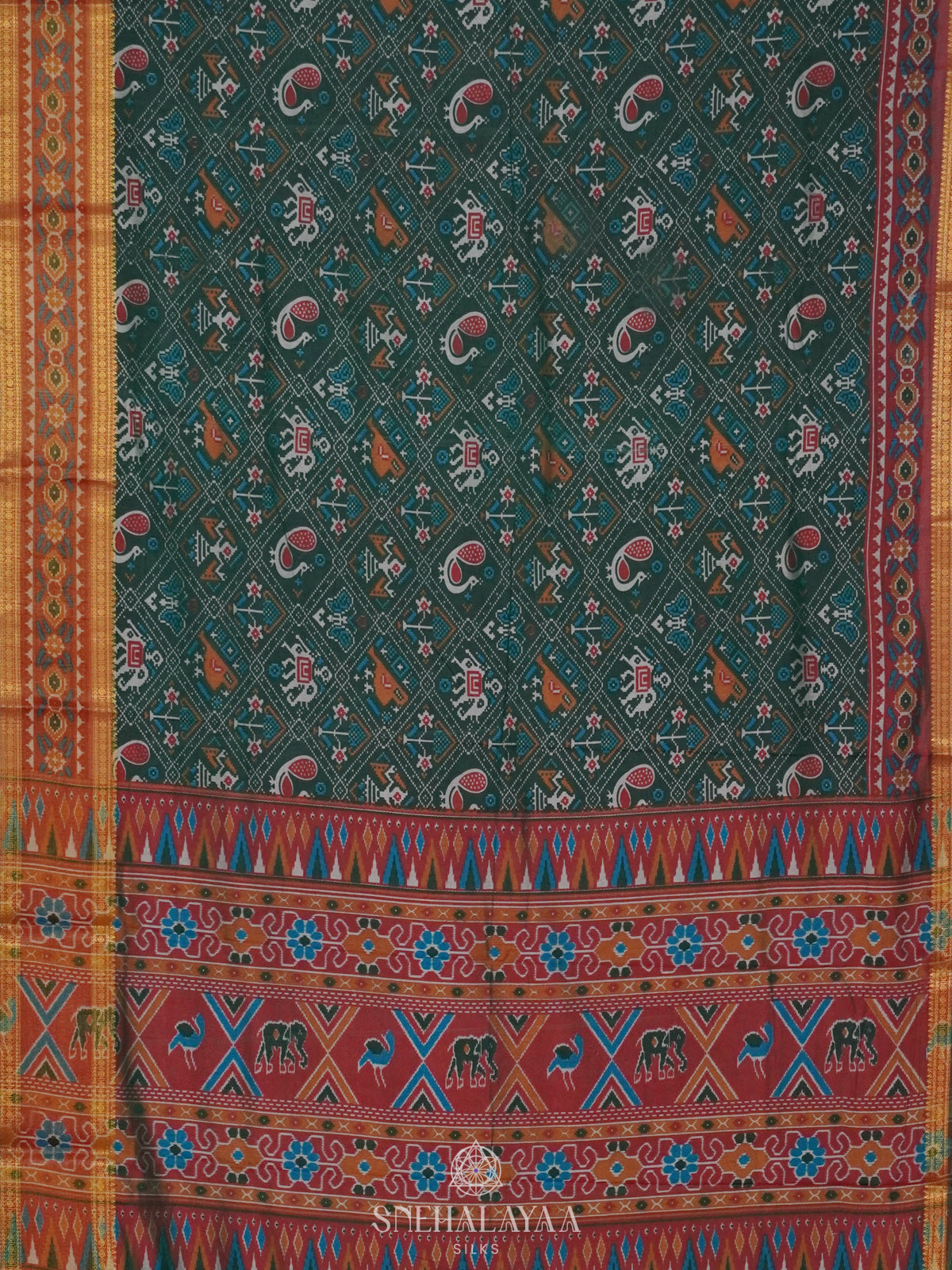 Forest Green Ikat Saree